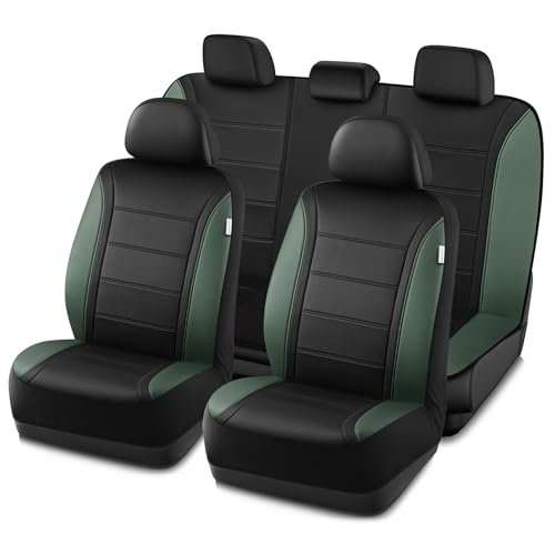 Road Comforts Leather Seat Covers, Breathable Car Seat Covers Full Set for Men,Airbag Compatible, Automotive Seat Covers Set Universal Fit Most Cars,Vans,Truck,SUV - color: Green Full Set