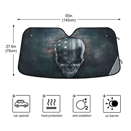 3D Metal Skull With USA Flag Car Windshield Sunshade Foldable Reflective Sun Shade Blocks UV Rays - color: Skull 1