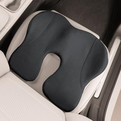 Car Seat Cushion, Ergonomic Memory Foam Car Cushion for Sciatica Pain Relief, Ergonomic Car Seat Pillow, Universal Fit Car SUVs Sedan Home Office (Black) - color: Black