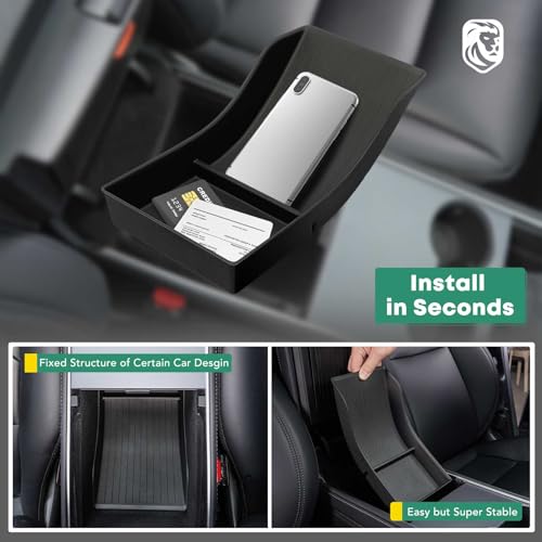 YHTAUTO Center Console Organizer Tray Fit for Tesla Model 3 2021-2023 Model Y 2021-2024, TPE Center Armrest Lower Bottom Storage Box with Non-slip - Matt Black - color: Center Armrest Lower Bottom
