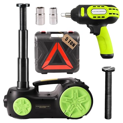 ROGTZ Upgraded Electric Hydraulic Car Jack Kit 5 Ton 12V Portable Lift Range 20.9 Inch with Impact Wrench and Tire Inflator Pump for SUV Sedan Truck Repair Floor Jack for Tire Change with LED Light - color: Green