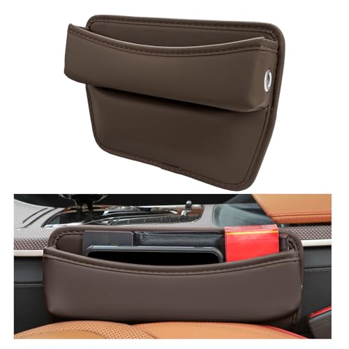 DXNQ Large Capacity Car Seat Gap Filler Organizer, Leather Car Front Seat Slot Storage Box Keeps Car Tidy, Portable Car Seat Gap Filler with 2 Charge Holes for Phones Glasses Keys Cards (Brown) - color: Brown