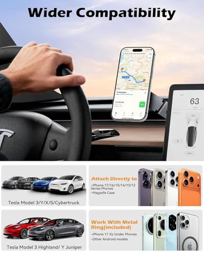 CloudValley Tesla Model 3/Y Phone Mount, Magnetic Car Metal Holder with Strong Magnet Power,【Foldable & Extendable Hidden Design】Tesla Screen Stand for 3/Y/S/X/Cybertruck, Designed for MagSafe iPhone
