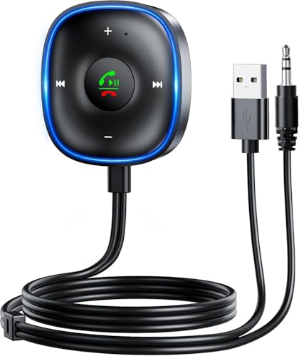 Bluetooth 5.3 Aux Car Adapter, SONRU Bluetooth Receiver for Car [Dual Connection & Mic Noise Cancellation], Aux Adapter with Plug-and-Play for Music/Hands-Free Calls/Stereo Audio