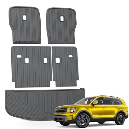 KUST Cargo Mat for 2020-2025 Kia Telluride 7 Seats, Rubber Rear Trunk Liner with 2nd/3rd Row Backrest Kick Mat for Telluride Accessories High Edge Cover All Weather Protection - style: Telluride 2020-2025 │ Trunk + Backrest Mat