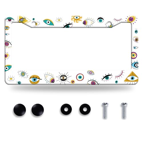 Evil Eye License Plate Frame Colorful License Plate Frames Stainless Steel Accessories Cars Decor with 2 Holes and Screws Fits Standard US CA Vehicles Size 12.2 x 6 Inches - color: Evil eyes