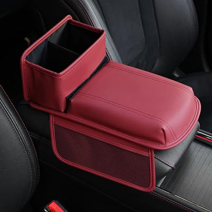 JEYODA Upgraded Car Armrest Cover,Premium Leather Car Armrest Cover Cushion with Storage Holder, Caddy for car (red) - color: red