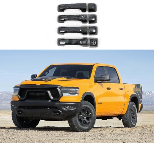 Car Accessories Fit for Dodge Ram 1500 2024 2023 2022 2021 2020 2019 Door Handle Cover Trims (Carbon Fiber with Smart Hole B) ABS 8PCS - color: Carbon Fiber With Smart Hole B