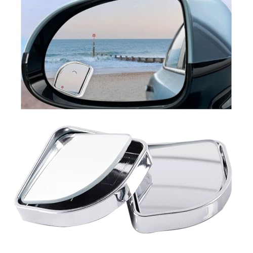 2PCS Car Fan Shaped Blind Spot Mirrors, HD Glass Wide Angle Car Side Mirrors with Housing, Self-Adhesive Adjustable Convex Rearview Mirror, Vehicle Parking Safety Accessories (Silver) - color: Silver