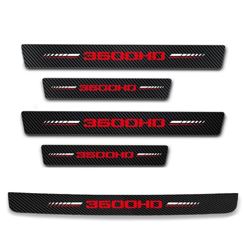 5Pcs Door Sill Protector Compatible with Dodge Ram 3500 with 3500 Logo, Carbon Fiber Door Sill Stickers, Front Rear Door & Trunk Sill Plate Covers Auto Accessories - color: Red 3500