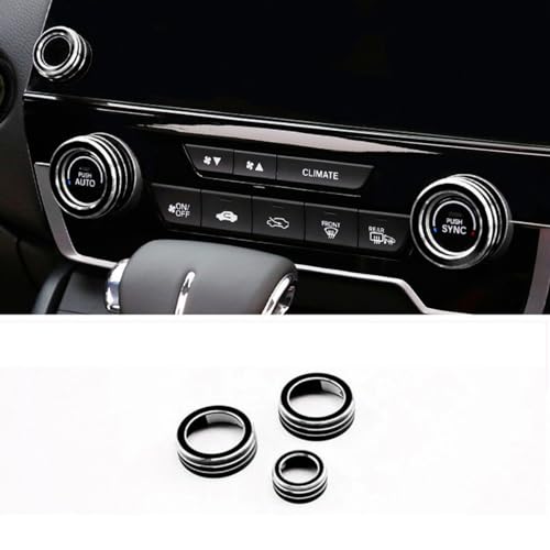 4pcs Aluminum Interior Console Trim Compatible with Honda CRV CR-V 2017 2018 2019 2020 2021 AC Air Conditioning Knob Start Stop Button Navigation Volume Knob Cover Trim (4Pcs Black) - color: Black