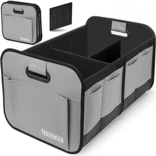 Homeve Trunk Organizer, Car Storage, Reinforced Handles, Collapsible Multi-Compartment, Foldable, Waterproof, Sturdy, 600D Oxford Polyester For Car, SUV, Mini-Van, Grey, 2 Compart - color: Grey, size: 2 Compart