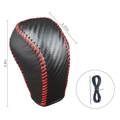 Bittwee Carbon Fiber Car Gear Shift Knob Cover, Leather Vehicle Stick Shifting Protector with Needle & Thread, Stylish Auto Shifter Knob Guard, Compatible with Inspire Crider Integra (Black/Red) - color: Black/Red