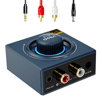YMOO B06T3+ LDAC Bluetooth Receiver for Home Stereo Music Streaming with Knob Control, HiFi Wireless Audio Adapter w/aptX HD Low Latency, RCA 3.5mm Jack Aux Bluetooth Audio Receiver - color: blue