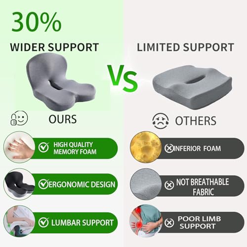 Memory Foam L-Shaped Integrated Seat Cushion for Office Chair, Truck&Car Ergonomic Driver Seat Cushion for Back, Lower Back & Tailbone Support for Truck Driver&Long Driving (Grey)