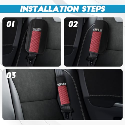 wuyaoyao 2PCS Bling Car Seat Belt Cover Pad, Breathable Leather Seatbelt Covers for Cars, Soft Comfortable Seatbelt Shoulder Strap Covers, Rhinestone Auto Seat Belt Protector Cushion (Wine Red) - color: Wine Red