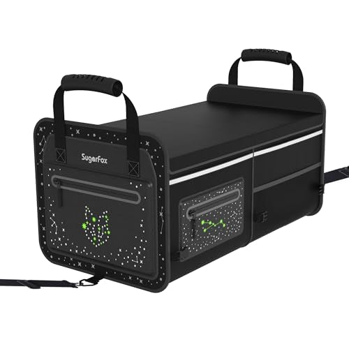 SugarFox 63L Car Trunk Organizer for SUVs & Small/Midsize Cars - Fluorescent Design, Waterproof, Collapsible with Adjustable Straps (Black-M004) - color: Black, size: Large