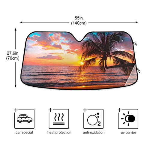 Palm Trees Beautiful Sunset on The Tropical Sea Beach Car Windshield Sun Shade Blocks UV Rays Sun Visor Protector Foldable Sun Reflector to Keep Your Vehicle Cool - color: Beach Sunset 2