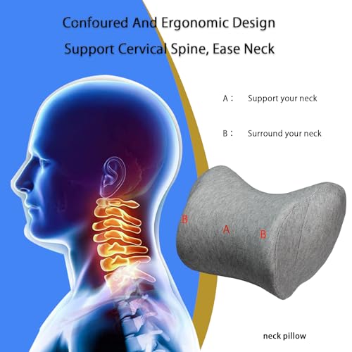Car Neck Pillow, Car Headrest Pillow with Adjustable Strap for Neck Pain Relief 100% Memory Foam,Ergonomic Design，2 Pack - color: Grey1