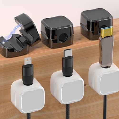 IFNOW 6 Pack Magnetic Cable Clips for Nightstand Black and White Self Adhesive Cord Holder Adjustable Clip for Desk, Nightstand, Phone Charger, Computer, Home, Office, Car - color: Black and White, size: 6PCS