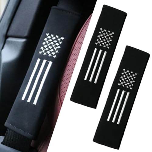 KAELTHAS 2 PCS Car Seat Belt Cover Pad Cushions Comfortable Driving Interior Accessories for Car SUV Truck Tractor Golf Cart UTV (Napa Leather with USA Flag) - style: Napa Leather with USA Flag