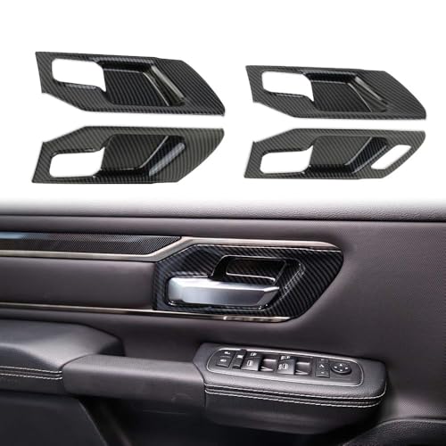 Korlot Carbon Fiber Style Interior Door Handle Bowl Panel Cover Trim for Dodge Ram 1500 2019+ (4 Doors-with seat Button) - style: 4 doors-with seat button