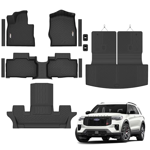 Floor mats for 2020-2025 2026 Ford Explorer 6 Seats Trunk Mat with Backrest Mat All Weather TPE Rubber Cargo Liner for 2020 2021 2022 2023 2024 2025 2026 Ford Explorer Accessories - size: for 2020-2026 Ford Explorer 6 Seats All Mats