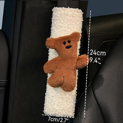 2 PCS Seat Belt Cover Pad, Cute Kawaii Animal Bear Seatbelt Covers for Kids and Adults, Winter Plush Fluffy Soft Seat Belt Cover, Cartoon Seatbelt Cushion,Car Seat Strap Pads (C-Bear) - color: C-Bear
