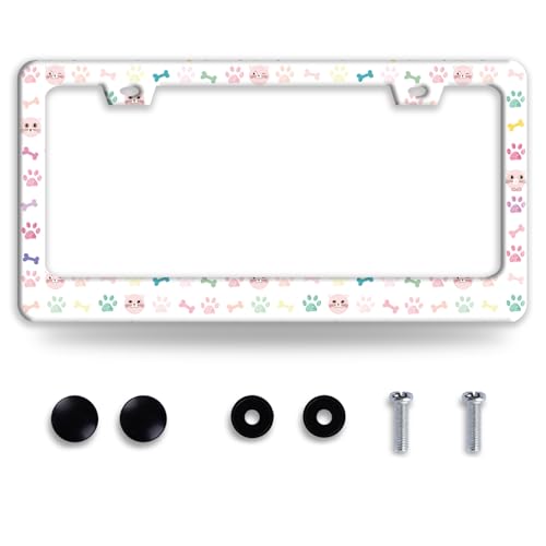 Animals Paws Printed License Plate Frame Cute Cat Dog License Plate Funny Auto Accessories Stainless Steel License Plate Holder 6 x12 Inch Women Men - color: Cute Cat Dog Paws Print
