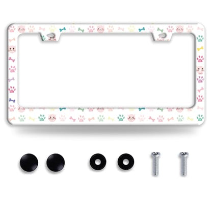 Animals Paws Printed License Plate Frame Cute Cat Dog License Plate Funny Auto Accessories Stainless Steel License Plate Holder 6 x12 Inch Women Men - color: Cute Cat Dog Paws Print