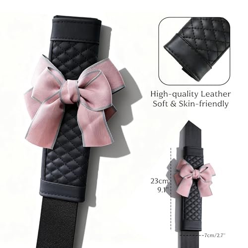 Cute Bow Leather Car Seat Belt Cover Pads,2 Pcs & 4 Pcs Seat Belt Cover for Shoulder, Seatbelt Cushion, Car Seat Strap Pads, Seatbelt Covers for Women (Pink,2) - color: Pink