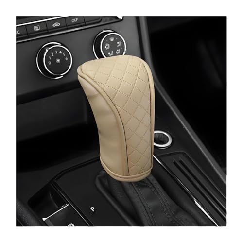 Car Gear Shift Cover, Leather Anti-Slip Waterproof Vehicle Stick Shifting Handle Protector, Breathable Automotive Interior Gear Shifter Knobs Decorative Cover, Universal Fit (Beige) - color: Beige