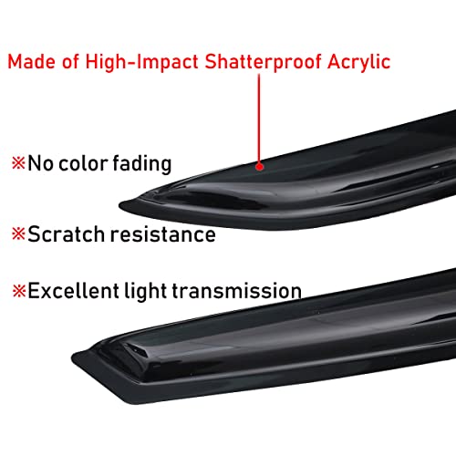 Lightronic Extra Durable Outside-Mount Auto Vent Window Visor, Fits 2007-2016 GMC Acadia, 2017 Acadia Limited, UV Protection Rain Guard, Original Wind Deflector, No-Drill Install, Dark Smoke, 4-Pcs