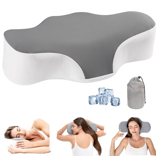 Bespilow Travel Cervical Pillow for Sleeping, Small Memory Foam Neck Pillow with Cooling Washable Cover, Compact Ergonomic Neck Support Travel Pillow for Car Camping, RV, Road Trip & Passenger Seat - color: 1 Pillow