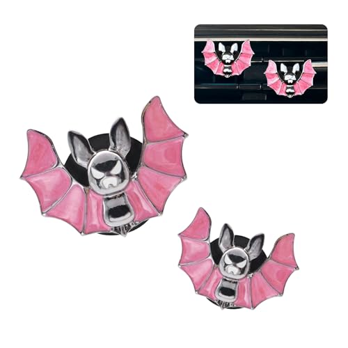 ORIESSE Bat Air Vent Clips,2pcs Pink Black Vampire Bat Car Air Freshener Vent Clips Cute Goth Car Accessories Halloween Gothic Decor Gift,Refillable Essential Oil Outlet Diffusers