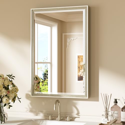 Keonjinn Brushed Nickel Bathroom Mirrors for Over Sink 20 x 30 inch, Silver Vanity Mirror Thick Metal Framed, Beveled Edge Tempered Glass, Modern Farmhouse Rectangle Mirror for Bathroom Decor - color: Brushed Nickel, size: 30"L x 20"W