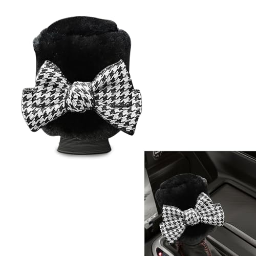 Car Gear Shift Knob Cover, Cute Bow Tie Shifter Stick Protective Cover, Universal Stick Shifting Handle Cover, Winter Auto Interior Decoration Accessories for Automatic/Manual Vehicle (Houndstooth) - color: Houndstooth