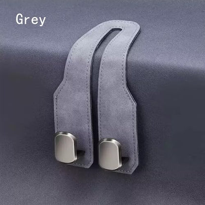 Car Headrest Hook 2 Pack, Premium Leather Car Purse Hooks, Heavy Duty Seat Back Organizer for Handbags, Groceries & Bags, No Scratch, Easy Install Car Accessories (2, Grey) - color: Gray