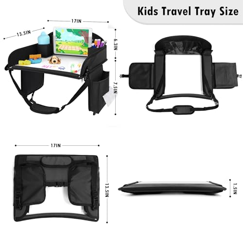 Kids Travel Tray for Car Seat, Toddler Road Trip Essentials With Drawing Kit, Travel Activities Must Haves (Black) - color: Black