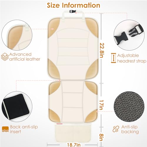 Sinvitron Car Seat Protector for Child Car Seat - Waterproof Non-Slip Leather Mat with 2 Mesh Pockets, Universal Seat Cover for Baby, Pets & Vehicles (1-Pack, Off-White) - color: 1 Pack Off-White