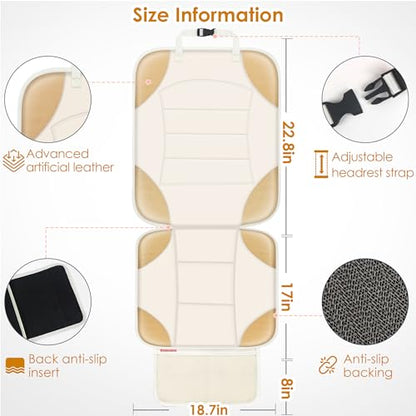 Sinvitron Car Seat Protector for Child Car Seat - Waterproof Non-Slip Leather Mat with 2 Mesh Pockets, Universal Seat Cover for Baby, Pets & Vehicles(2-Pack,Off-White) - color: 2 Pack Off-White