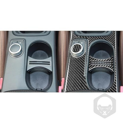 Real Carbon Fiber Center Control Armrests Multimedia Knob Cap Water Cup Holder Panel Sticker Accessories Compatible with Benz CLA C117 2014-2018 GLA X156 2015-2019 Black - B- Kit - color: Center Armrests Water Cup Holder Panel - B - Kit