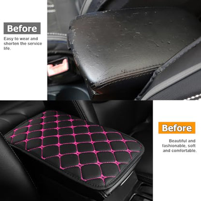 HZEL Car Center Console Cushion Pad, PU Leather Vehicle Armrest Protection Cover, Waterproof Automotive Interior Arm Rest Seat Box Mat Accessories, Universal for SUV, Sedan, Truck (Black/Rose Red) - color: Black/Rose Red