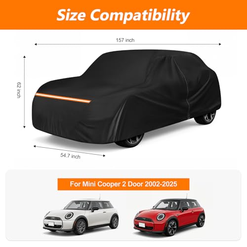 Car Cover for 2002-2025 Mini Cooper 2 Door, Waterproof 420D Oxford Cloth Outdoor Full Car Cover with Zipper, Windproof Heavy Duty All Weather Protection - size: for Mini Cooper 2002-2025 2 Door