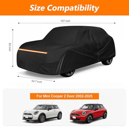 Car Cover for 2002-2025 Mini Cooper 2 Door, Waterproof 420D Oxford Cloth Outdoor Full Car Cover with Zipper, Windproof Heavy Duty All Weather Protection - size: for Mini Cooper 2002-2025 2 Door