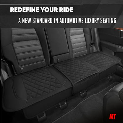 Motor Trend Rear Seat Cushion - Black Diamond Stitched Faux Leather Rear Seat Cover for Cars, Trucks, SUVs - Padded, Waterproof, Non-Slip Back Seat Cover with Storage Pockets - color: Black