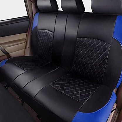 Universal Deluxe Pu Luxury Vinyl Faux Leather Car Seat Covers Full Set, Airbag Compatible, Breathable, Fit for Cars, Trucks, SUV (Black and Blue) - color: Blue, size: Full Set
