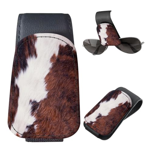 Sunglasses Holder for Car Visor, PU Leather Glasses Clip Organizer, Cute Magnetic Eyeglass Holder for Vehicle Sun Visor, Car Interior Accessory for Women & Men Brown Cow Hide - color: Brown Cow Hide