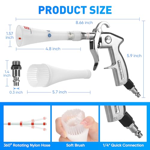 MYPIN Aluminium Car Cleaning Gun with Tapered Nozzle, 6-9.2Bar with 2 Set Nozzle, Pressure Air Blower Blow Gun Producing Powerful Blast of Air for Cleaning Cars, Velvet, Furniture and Carpets - color: White