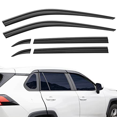 Tape-On Rain Guards Fit for Toyota RAV4 2019 2020 2021 2022 2023 Tape-On Smoke Side Shatterproof Window Visor, Out-Channel Window Deflectors, 6-Pieces Set - size: Fit for Toyota RAV4 2019-2023 Tape On